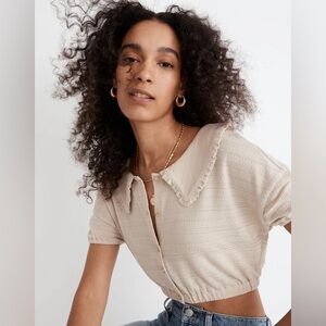 Madewell Beige Ruffle Collar Knit Blouse Crop Top